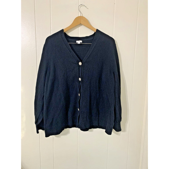 J Jill Womens Black Button Up Cardigan Size 2X Semi V Neck Layering Grandma - Picture 1 of 8